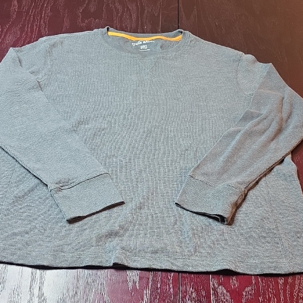 Eddie Bauer Men's Gray Crewneck Sweater with Yellow Neck Trim